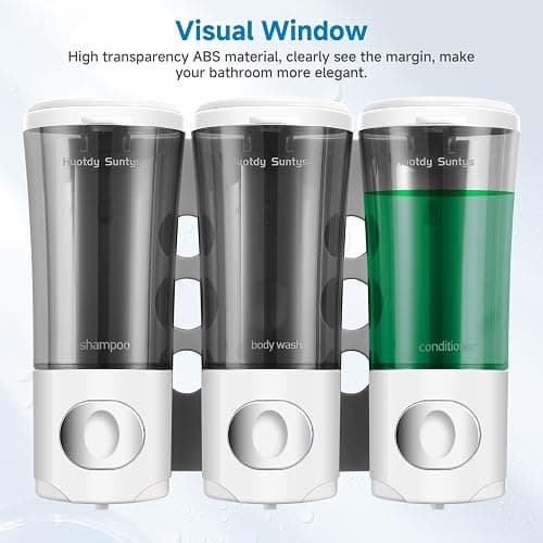 Shampoo and Conditioner Dispenser No Drill Shower Soap Dispenser Wall Mounted Shower Dispenser 3 Chamber with Upgrade Smooth Pump Head Bathroom Body Wash Soap Dispenser Set 450ml*3 White thumbnail 7