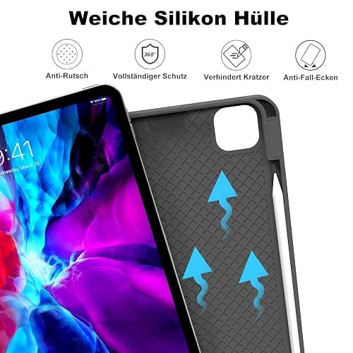 aoub Hülle für iPad Pro 11 4./ 3./ 2. Generation 2022/2021/2020, Hülle für iPad Pro 11 mit Stifthalter, Kann Pencil 2 Aufladen, Weiche Silikonhülle, Auto Schlafen/Wachen, Schwarz thumbnail 4
