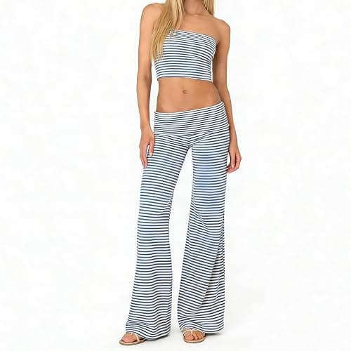 Lounge Yoga Pants for Women Fold Over Low Waist Wide Leg Bell Bottoms | Y2K Foldover Pants, Flare Leggings, Low Rise Yoga Sweatpants thumbnail 2