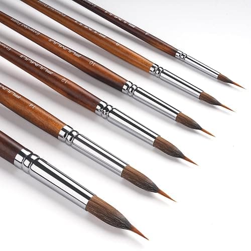 Watercolor Brushes Professional, Fuumuui 6Pcs Extended Needle Point Brushes Synthetic Extra Long Pinhead Brush with Sable Body for Fine Detailing - Watercolor Acrylic Gouache Inks Painting thumbnail 3
