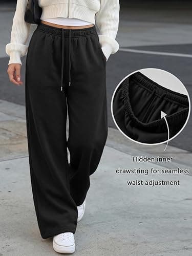 Trendy Queen Womens Wide Leg Fleece Lined Fall Sweatpants | Baggy Lounge Sweat Pants Fashion Casual Joggers Comfy Winter clothes outfits thumbnail 4