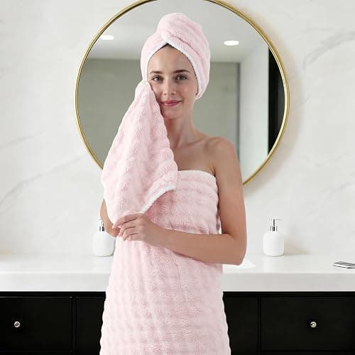 REDKISS Soft Bath Towel Sets 8-Piece, Microfiber Quick Dry & Absorbent, 35x70 in Large Bath Sheet 14x30 in Hand Towel, 12x12 in Washcloth, Pink Bathroom Towel Set thumbnail 7