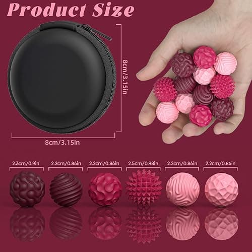 Silicone Magnetic Balls, Fidget Toys for Adults & Teens, 6PCS Stress Balls Sensory Toy, Quiet Magnet Desk Fidgets with Textured, ADHD Anxiety Relief Items, Fun Stocking Suffers Gifts (Red) thumbnail 2
