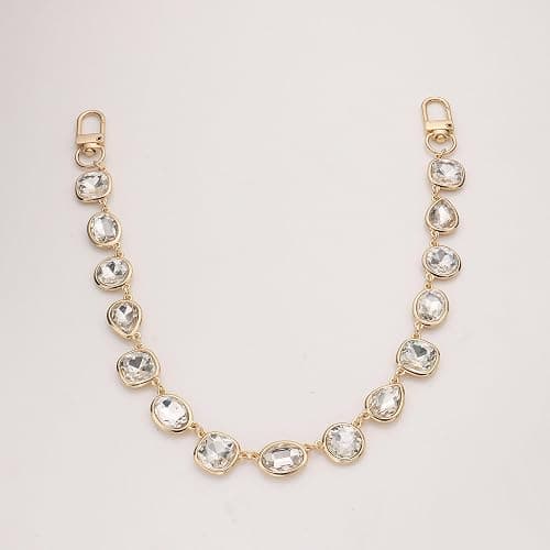 Concise Royal Plated Gold Clear Pink Blue Emerald Multicolor Gemstone Keychain Charms Chain for Handbag - Clear thumbnail 5