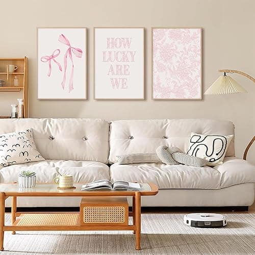 Pink Bow Floral Wall Art Preppy Aesthetic Canvas Wall Decor Trendy Coquette Posters Pink Bow Pictures Chinoiserie Flower Prints Painting for Girls Dorm College Apartment 12x16 Inch Unframed Set of 3 thumbnail 7
