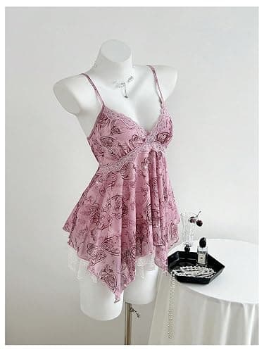 Verdusa Women's Y2K Lace Sequin Ruffle Peplum Babydoll Tops | Floral Print, Summer Outfits, Vacation Essentials, Peplum Tops, Cute Shirts, Going Out Tops thumbnail 3