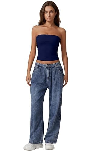 QINSEN Women's Tube Tops Strapless Bandeau Tops Double Lined Slim Fit Summer Going Out Tank Tops thumbnail 6