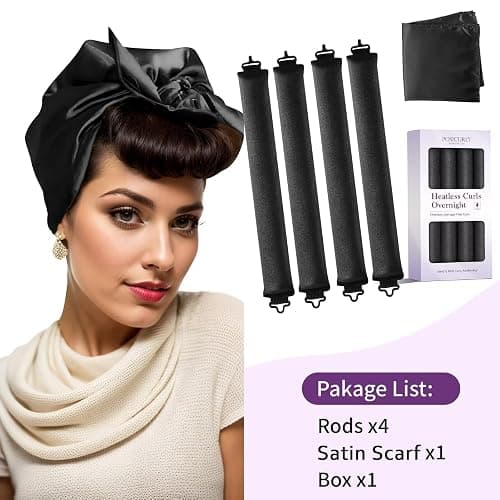 Heatless Curls Overnight Hair Curlers - 4 Pcs No-Heat Curling Rod to Sleep In,Velvet Hair Rollers with Satin Wrap thumbnail 6
