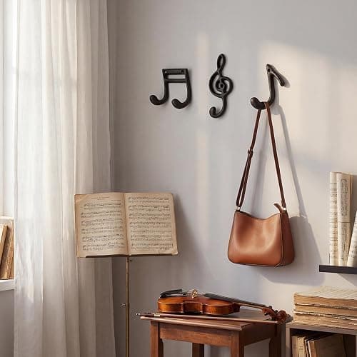 Otoolling 3 Pcs Musical Note Black Finish Cast Iron Hook Musical Note Wall Decorative Hooks with Screws for Music Room Home Kitchen Outdoor Garden Hanging Clothes Caps Bags thumbnail 4