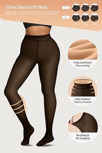 Vertvie Fleece Lined Tights for Women Thermal Pantyhose Fake Translucent Winter Warm Tights High Waisted Thick Leggings thumbnail 2