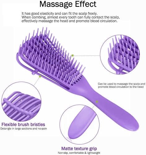 Detangling Brush for Curly Hair, Hair Detangler, Octopus Comb for Afro America Textured 3a to 4c Kinky Wavy/Wet/Dry/Long Thick Curly Hair Exfoliating Scalp for Beautiful and Shiny Curls (Purple) thumbnail 8