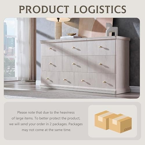 ALLTUFO Modern 8 Drawers Dresser for Bedroom, 55" Wide Wood Dressers & Chests of Drawers w/Curved Waterfall Edge, Large Storage Dressers Organizer w/Metal Handle for Bedroom, Cream thumbnail 8