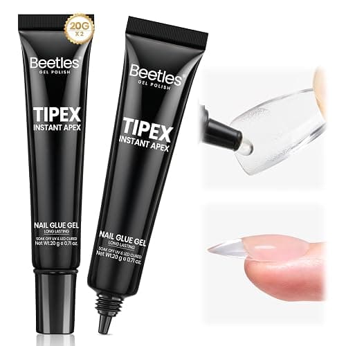 Beetles Tipex Nail Glue Gel 2 Pcs 20g, Super Strong Hands-Free Solid Nail Glue for Tipex Instant Apex Nail Tips, Professional Beginner-Friendly, U V Light Required - Image 1