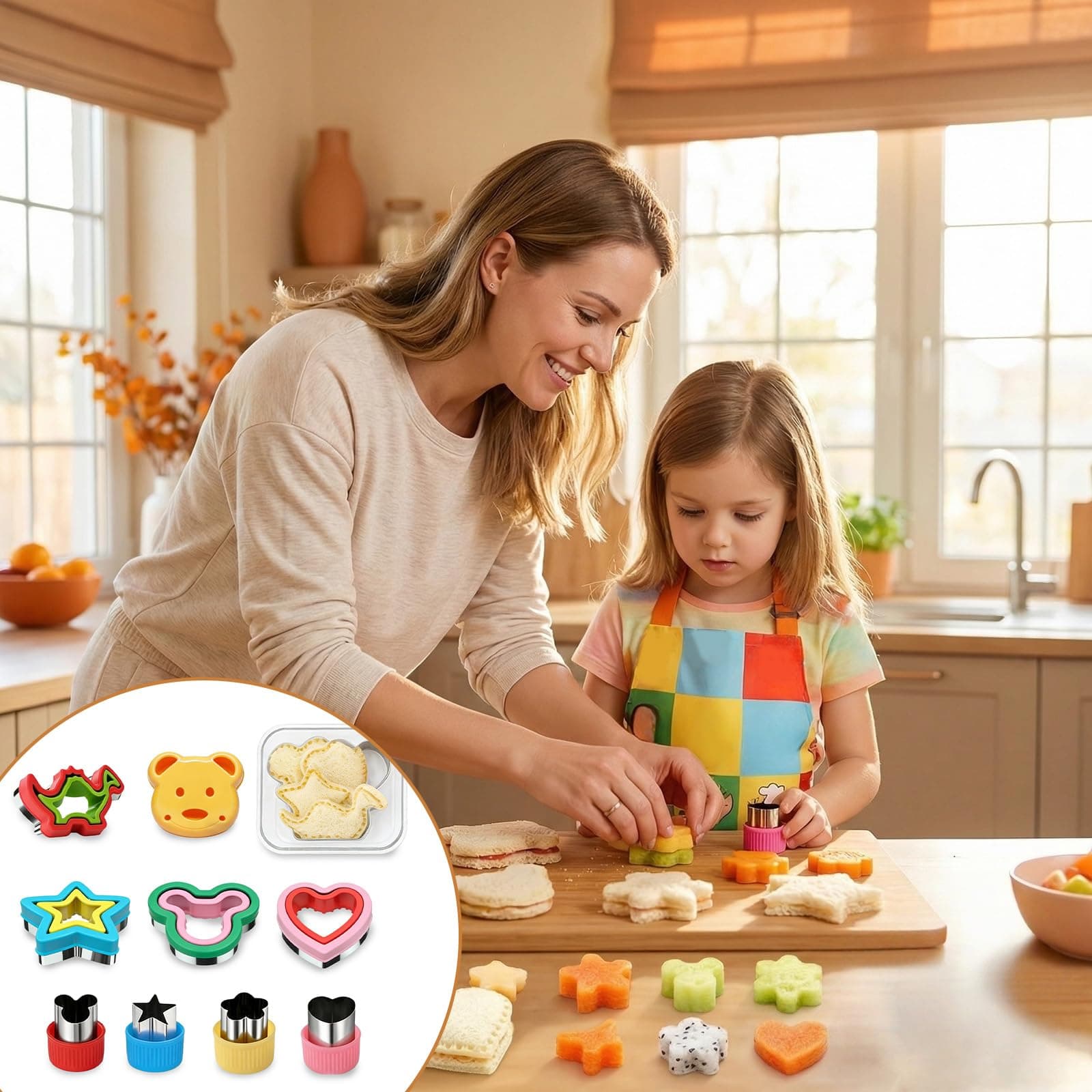Jeyunoa 9 PCS Sandwich Cutter, Lunchbox Accessories for Kids - Perfect for Bento Box, Kids' Lunch, School Lunches and Healthy Meal Prep thumbnail 5