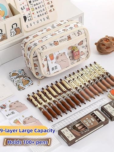 VTYFRY Cute Kawaii Pencil Case Pouch Cartoon Pen Box Holder Organizer for Office Workspace Supplies Desk Accessories Travel Essentials Aesthetic Trendy Cool Stuff Gift Large Capacity (Purple Kapibala) thumbnail 2
