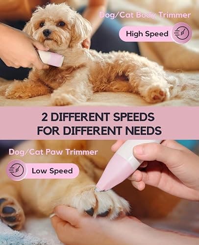 4 in 1 Rechargeable Dog Clippers Grooming Kit with 2 Speeds and Low Noise | Quiet Cordless Dog Hair Trimmer for Paw Nail Grinder, Cat Grooming Clippers for Trimming Hair on Paw Eye Ear Face (Pink) thumbnail 5