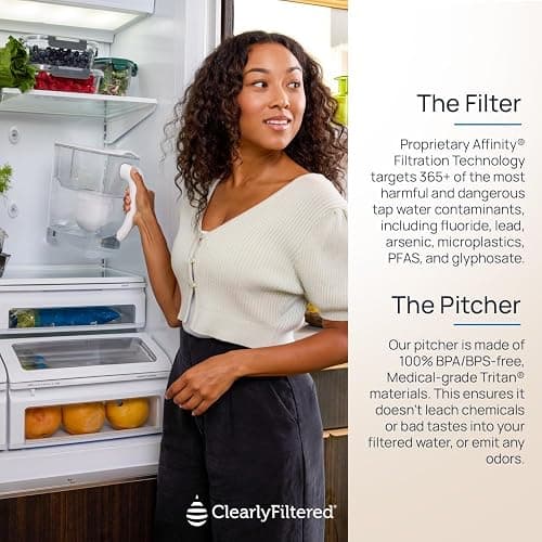 Clearly Filtered No.1 Filtered Water Pitcher/Updated Model/Targets 365+ Contaminants e.g. Fluoride Chlorine PFAS Microplastics Lead Arsenic BPA/BPS Free (Pitcher Includes 1 Filter) - Pitcher with 1 filter thumbnail 5