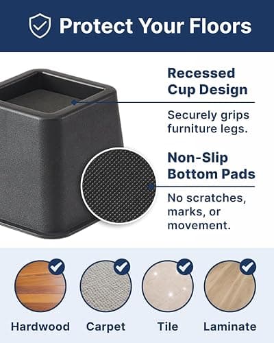 Bed Risers - 3 & 5 Inch Adjustable Furniture Risers or 8 Inch Combined - Heavy Duty for Couch, Table, Dorm, Sofa, Chair & Table - Bed Support Legs for Height, Supports Up to 1,300 lbs (8 Pack, Black) thumbnail 5