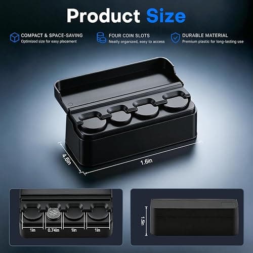 SINGARO Coin Holder for Car, Coin Change Organizer Compatible with Coins of Different Sizes, Dash-Mounted Holder Suitable for Most Cars, Trucks(Black) thumbnail 2