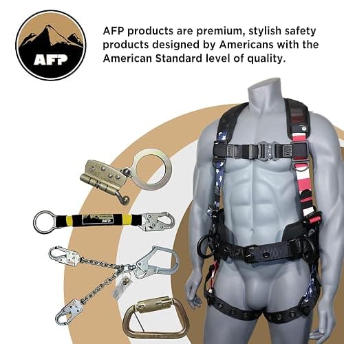 AFP Fall Protection Full-Body Premium Safety Harness, 8” Thick Support Belt, Aluminum D-Rings, Tongue Buckle (OSHA/ANSI PPE) thumbnail 7