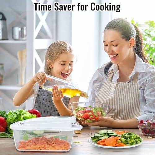 Ukeetap 8-Blade Cook Tool & Gadget Sets, Chopper Slicer Grater Set, White | Vegetable Chopper Mandoline Slicer Food Grater with Container for Onion, Veggie Salad thumbnail 9