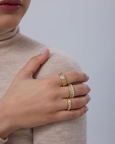 PAVOI 14K Gold Plated Stackable Rings for Women - Dainty Stackable Gold Ring Set of Four with Cubic Zirconia Multi-Bands - Trendy Fashion Jewelry thumbnail 3