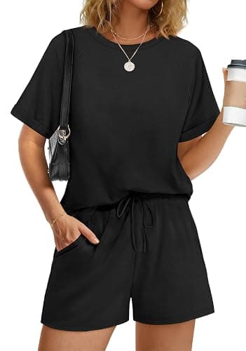WIHOLL Two Piece Short Sets for Women Casual Summer Outfits Short Sleeve Crew Neck Lounge Matching Set - Image 1