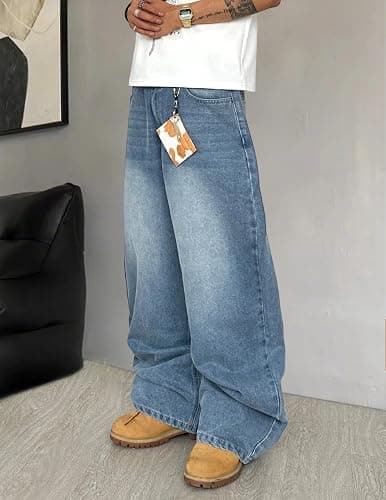 QGRSWBC Mens Wide Leg Jeans Super Baggy Pants Y2k Loose Fit Denim Jeans Skater Trousers Streetwear thumbnail 5