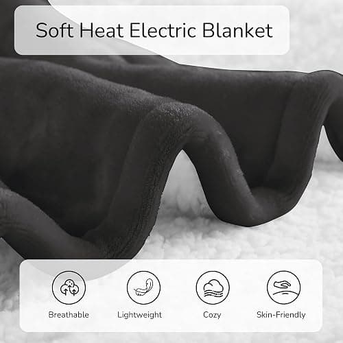 RALYSUN Electric Heated Blanket Queen Size 84"x90" - Dual-Sided with Microplush & Sherpa Fabric, 4 Heat Settings & 10 Hours Auto Off, Machine Washable - Iron Gray thumbnail 5
