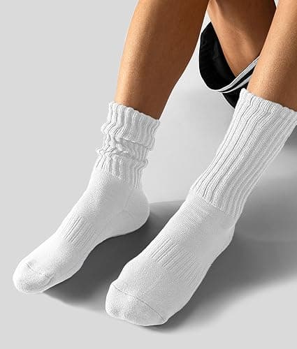AugRing Women's Scrunch Crew Socks Retro 3-Pack Solid Cotton Boot Calf Chunky Ribbed Cozy Slouchy Socks Size 5-11 thumbnail 2
