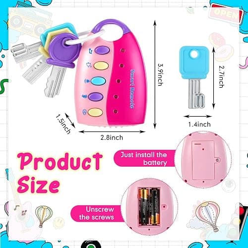 Skylety Musical Smart Remote Car Key Toy with Sound and Lights Fun and Educational Musical Toys for Travel Play(Pink) - Pink thumbnail 3
