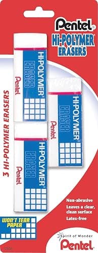 Pentel Hi-Polymer Block Eraser, Large, White, Pack of 3 (ZEH10BP3-K6) thumbnail 2
