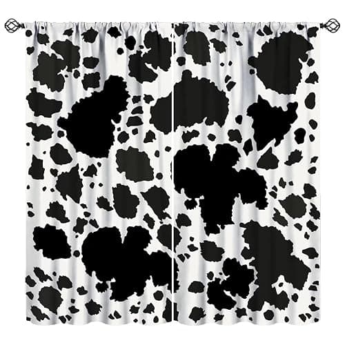 JESTRONRY Cowhide Window Curtain, Western Farm Animal Fur Brown White Cow Print Curtain for Kids Boys Girls Teens Bedroom Decor, Wildlife Rustic Farmhouse Cow Curtain 42x45 Inch Decor - Image 1