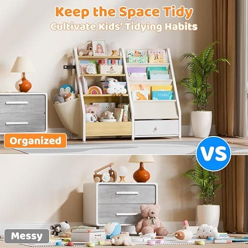 HAVLOTII Kids Bookshelf and Toy Storage - Book Shelf for Kids Rooms, Toddler Bookshelf Baby Bookcase for Nursery, Montessori Toy Organizer, Burlywood thumbnail 7