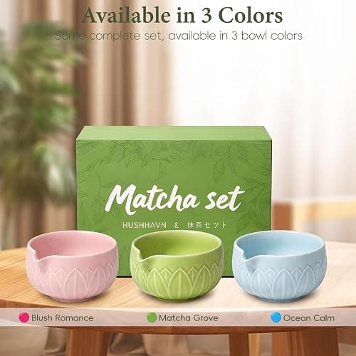 HUSHHAVN Matcha Whisk Set, Ceramic Matcha Set Includes Bowl & Holder, Bamboo Whisk (Chasen), Scoop, Spoon and Sifter, 6Pcs Matcha Kit Covers Everything Needed for Making Matcha (Leaf Pink) thumbnail 9