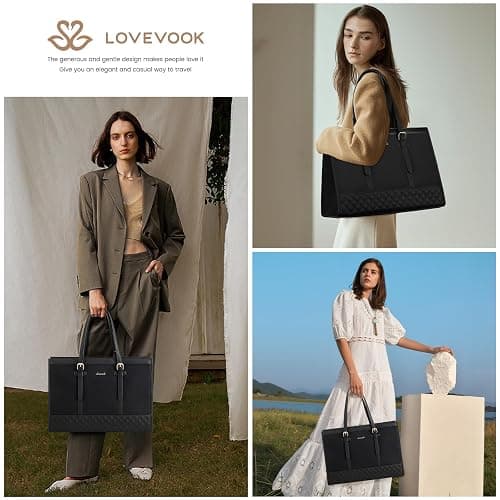 LOVEVOOK Laptop Bag for Women 15.6 inch Canvas Laptop Tote Bag, Large Capacity Work Bag with Clutch Purse, Computer Bag Office Business Briefcase, Casual Handbag for Travel College Teacher School thumbnail 2