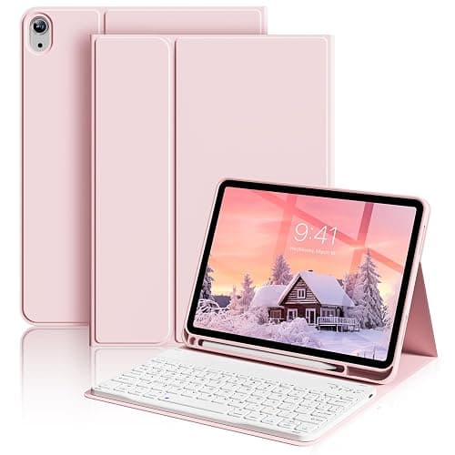 aoub Keyboard Case for iPad (A16) 11th Gen 11 Inch 2025, iPad 10th Generation 10.9 inch 2022 with Pencil Holder, Stand Folio Detachable Wireless Bluetooth Rechargeable Keyboard, Pink - Image 1