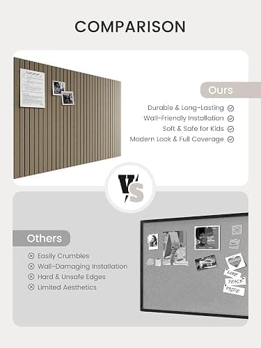 Bumusty Large Cork Board Alternative-48 x 36" Felt Bulletin Board Tiles, with 30 Pushpins, 70 Adhesive Tabs, 12-Pack Slat Wall Paneling, Cork Boards for Office Push Pin Board Felt Board-Earth Brown thumbnail 7