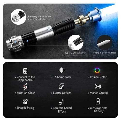 DAMIENSABER Upgrade RGB3.0 Light Saber, Motion Control Smooth Swing Light Sabers,16 Sound Fonts Saber with Infinite Color Changing,Obiwan Light Saber for Adults, Metal Hilt thumbnail 2