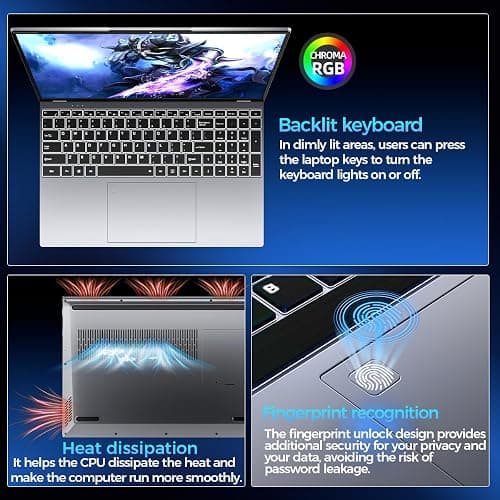 TOPGRO 16" Business Laptop Core N95, GeForce MX230, 16GB DDR4 RAM, 512GB SSD,Win 11 Pro,FHD Display, Gaming Computer,WiFi 5,Bluetooth 4.2,Backlit Keyboard,Fingerprint Unlock, Lightweight Laptops thumbnail 4