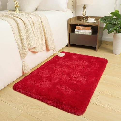 DETUM Small Red Rug 2x3 Fluffy Rugs for Bedroom Kicthen Entryway Hallyway Washable Area Rug Super Soft Throw Carpet for College Dorm Plush Rugs for Kids thumbnail 3