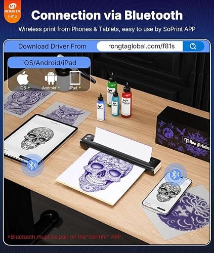 Rongta Tattoo Stencil Printer, Wireless Tattoo Machine, Tattoo Supplies for Perfessional and Beginners, Bluetooth/USB Connectivity, Black thumbnail 2