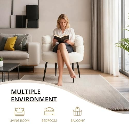 CHIQUERID Makeup Vanity Chairs with Back,Office Desk No Wheels,Comfy Fabric Easy to Install for Living Room,Bedroom,Home,Office,Dressing Room-Beige White thumbnail 3
