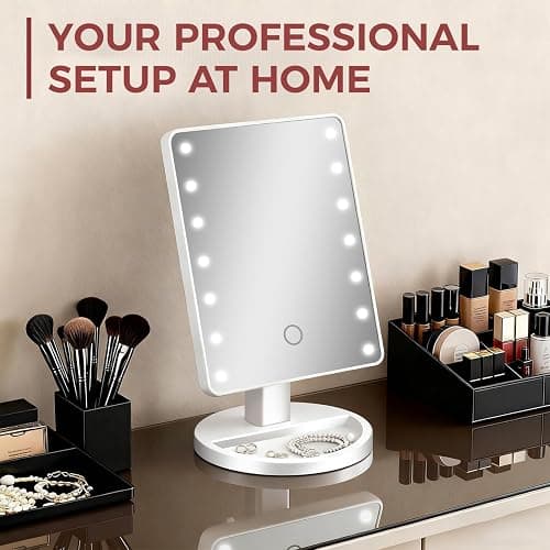 KOOKIN Lighted Vanity Makeup Mirror 16 Led Lights 180 Degree Rotation Lighted Mirror Touch Screen Adjusted Brightness Desk Mirrors USB Dual Supply Bathroom Beauty Cosmetic Mirrors (White) thumbnail 3