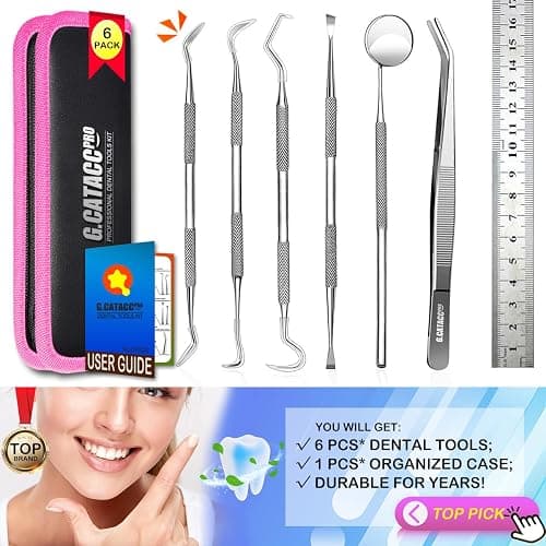 G.CATACC Dental Tools, Dental Pick Teeth Cleaning Tools Hygiene Kit, Plaque Remover for Teeth, Professional Stainless Steel Tooth Scraper Plaque Tartar Cleaner - with Case thumbnail 7