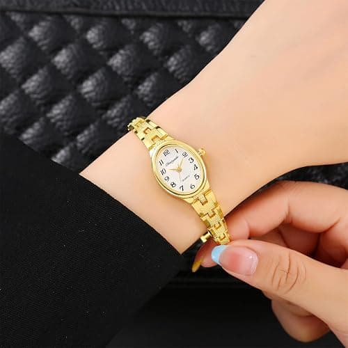 JewelryWe Oval Dainty Gold Watches for Women Easy-to-Read Analog Quartz Elegant Adjustable Vintage Dress Wristwatch for Daily Wear, Work, Wedding, Birthday Gift for for Mom Wife thumbnail 7