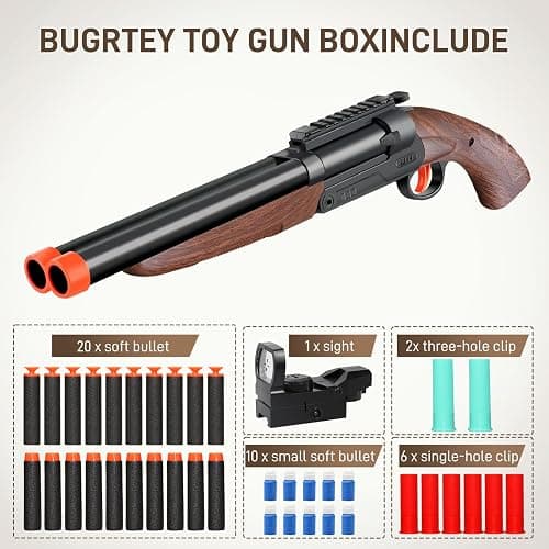 Bugrtey Double-barreled Toy Gun - Two Modes Realistic Soft Bullet Toy Guns Blaster with Sight - Educational Shooting Toy Shotgun - Ideas Gifts for Christmas Birthday Halloween Present thumbnail 6