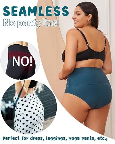 FINETOO Tummy Control Underwear for Women High Waisted Nylon Brief No Show Womens Bikini Seamless Panties 4pack S-XXXL - Large - Set2-4pack thumbnail 3