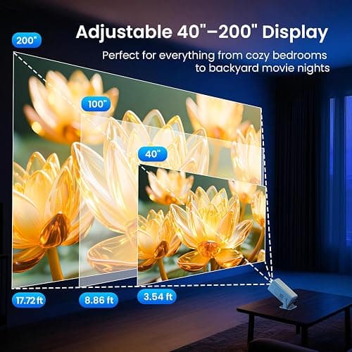 WISHOLY Mini Projector Native 1080P, Portable Outdoor Movie Projector with WiFi and Bluetooth, 4K Supported, Compatible with Smartphone, HDMI, USB, TV Stick, PS5 for Home Theater, Bedroom, Outdoor Use thumbnail 9