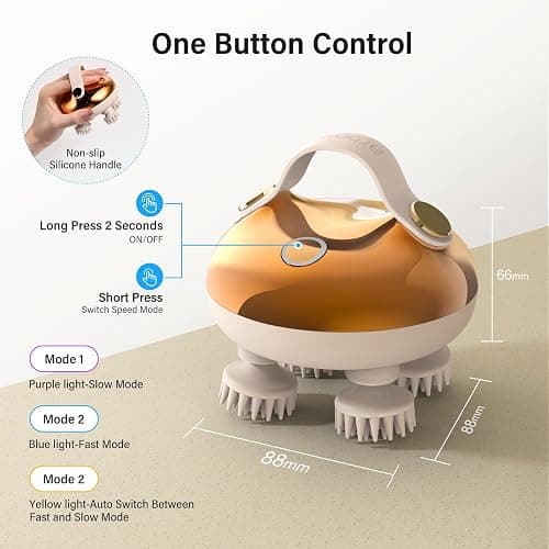 arboleaf Electric Scalp Massager, Waterproof Head Massager with Replacement Silicone Heads for Hair Growth, Handheld Massager for Head Body Relaxation, Stress Relief and Hair Care, Gifts for Women Men thumbnail 3